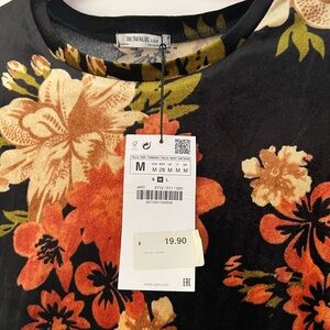 Zara Black and Orange Dress with Vibrant Floral Design